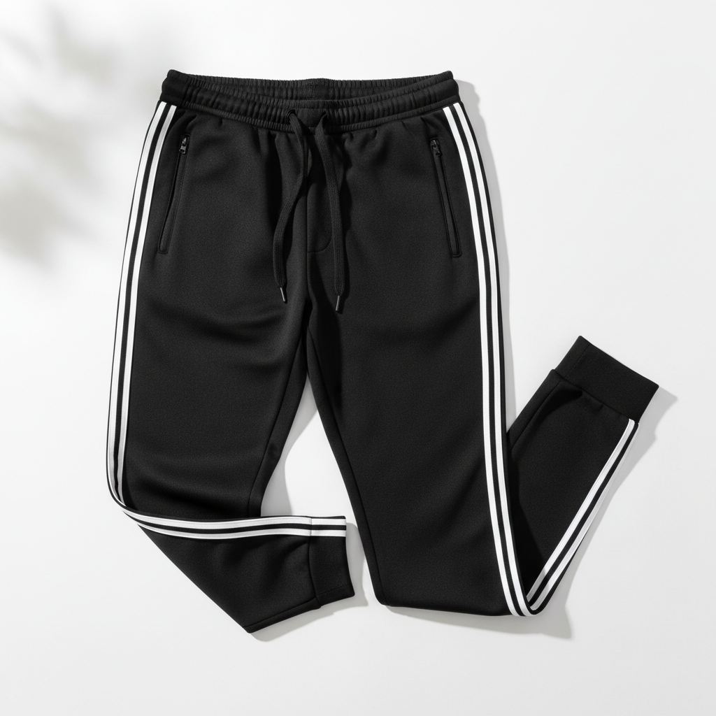 Black streetwear joggers with side stripes